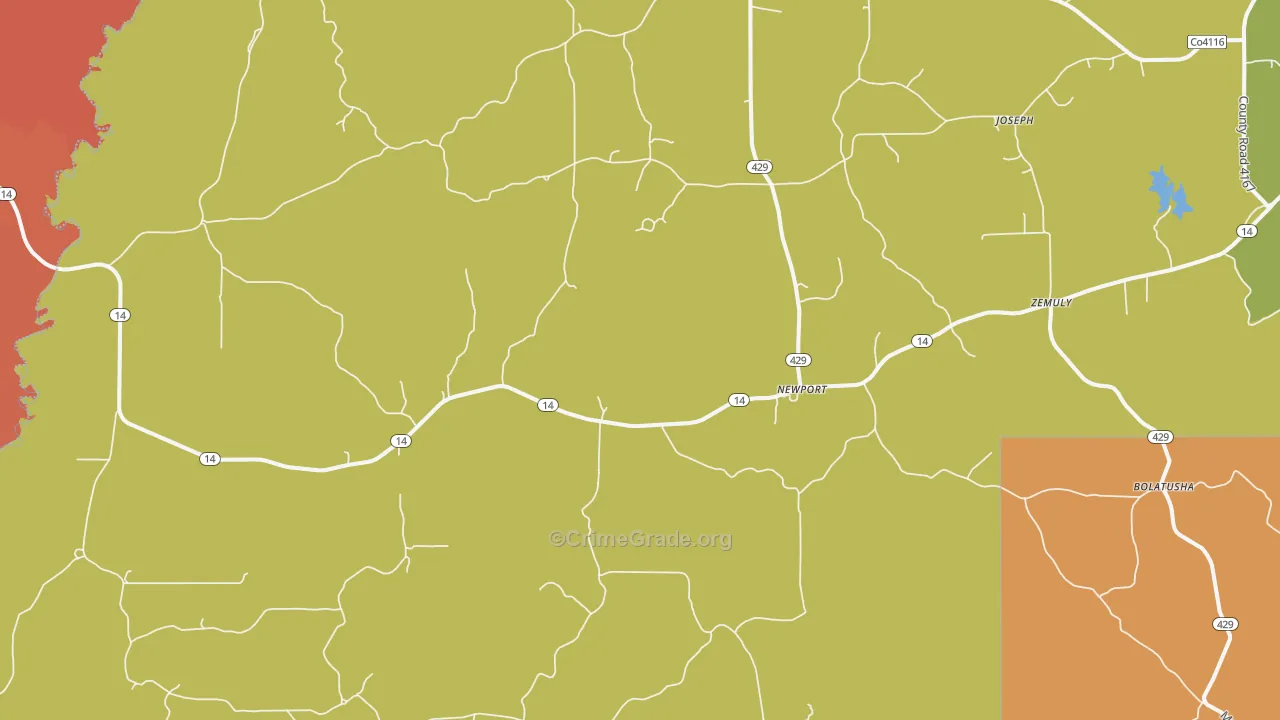 Newport, MS Map of Theft Rates