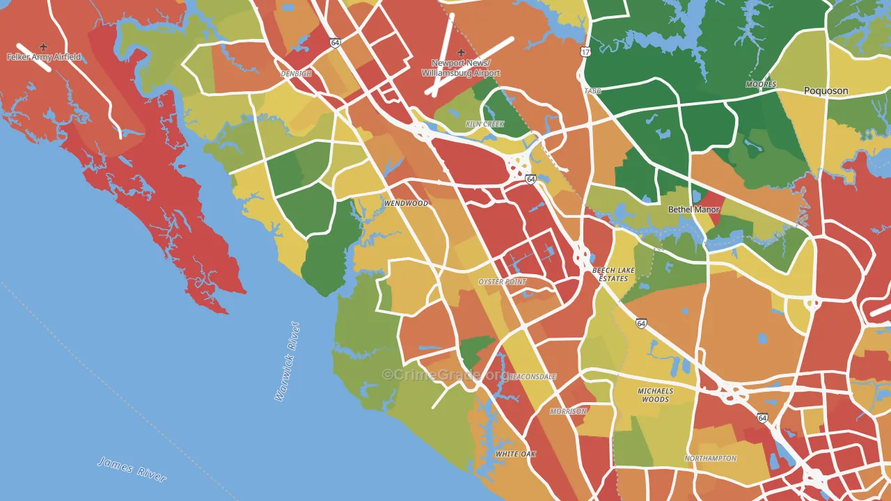 Newport News City, VA Map of Theft Rates