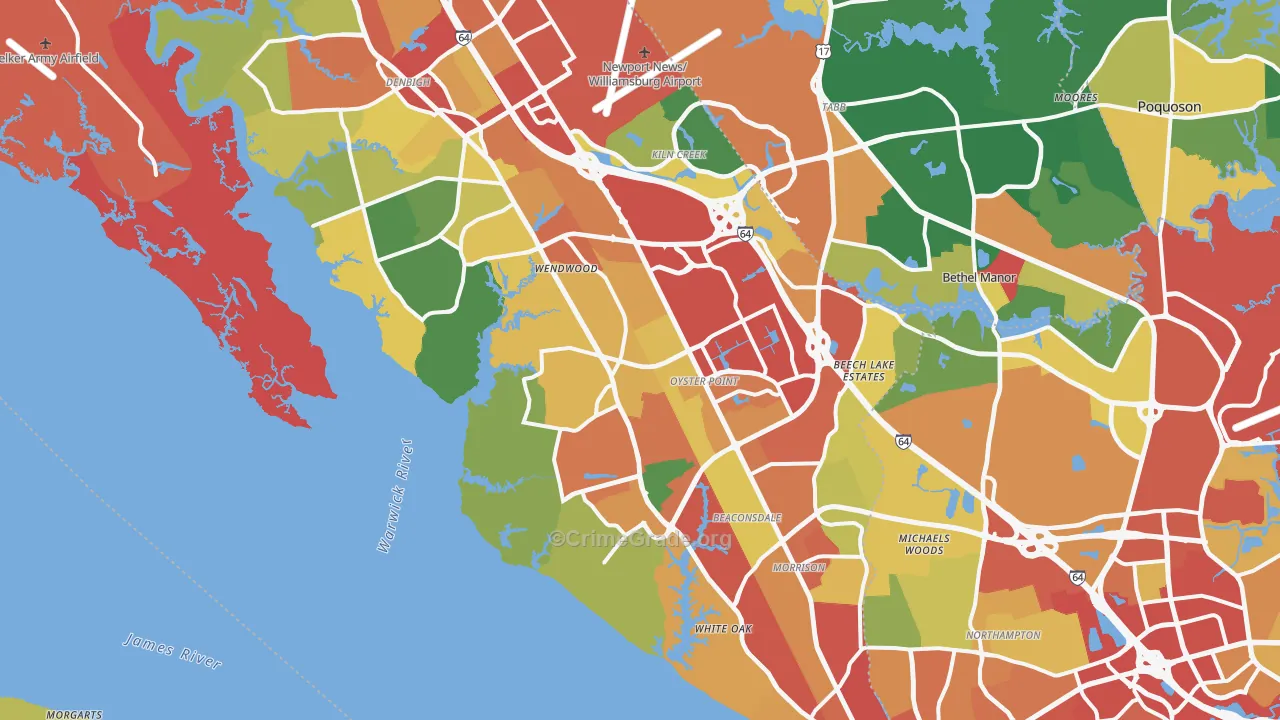 Newport News, VA Map of Theft Rates