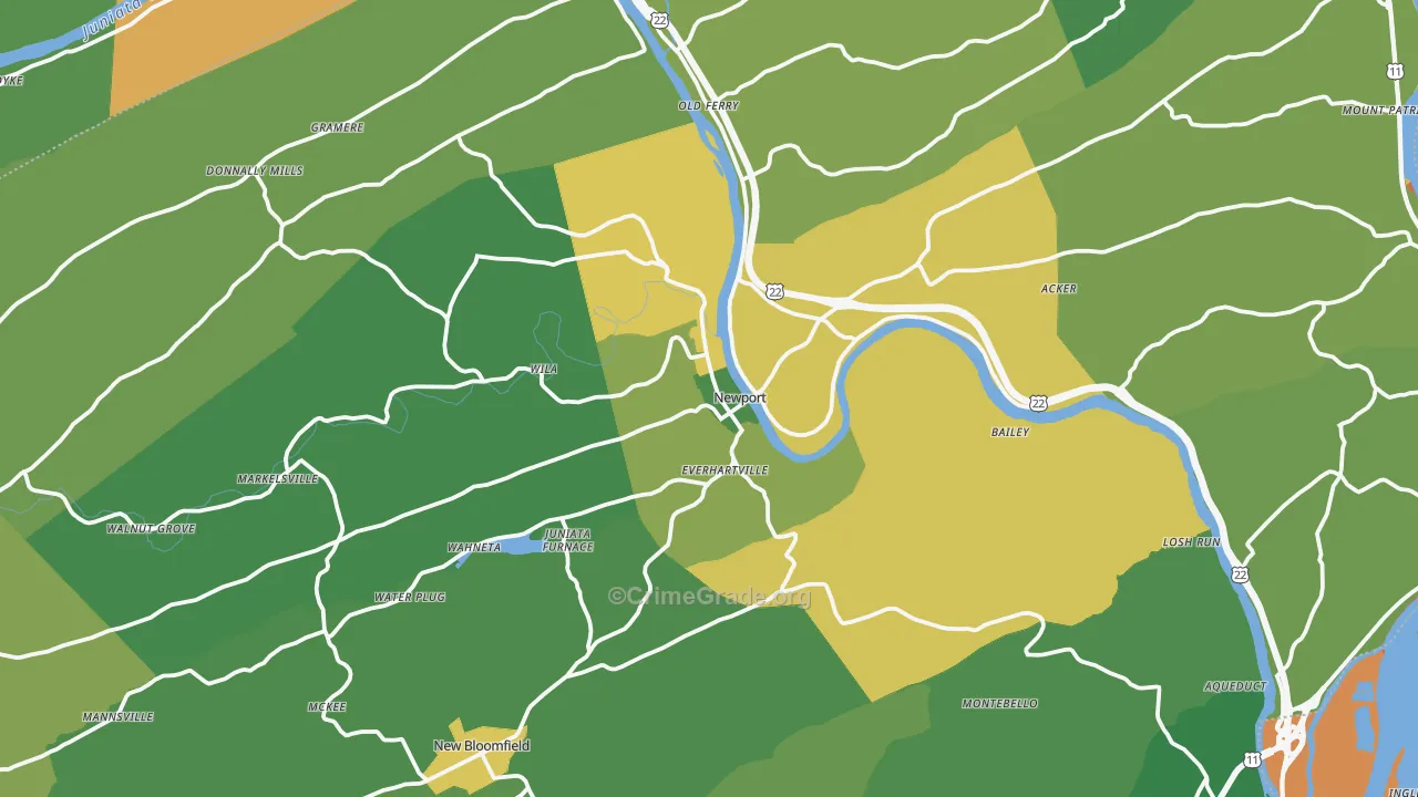 Newport, PA Map of Theft Rates