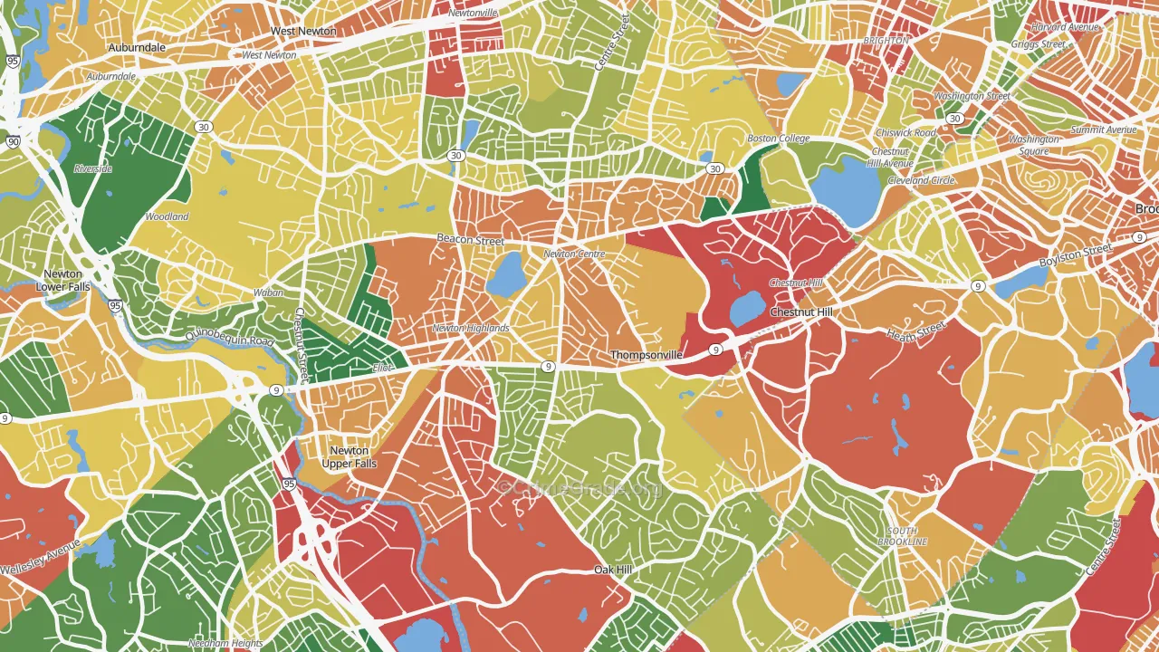 Newton Center, MA Map of Theft Rates