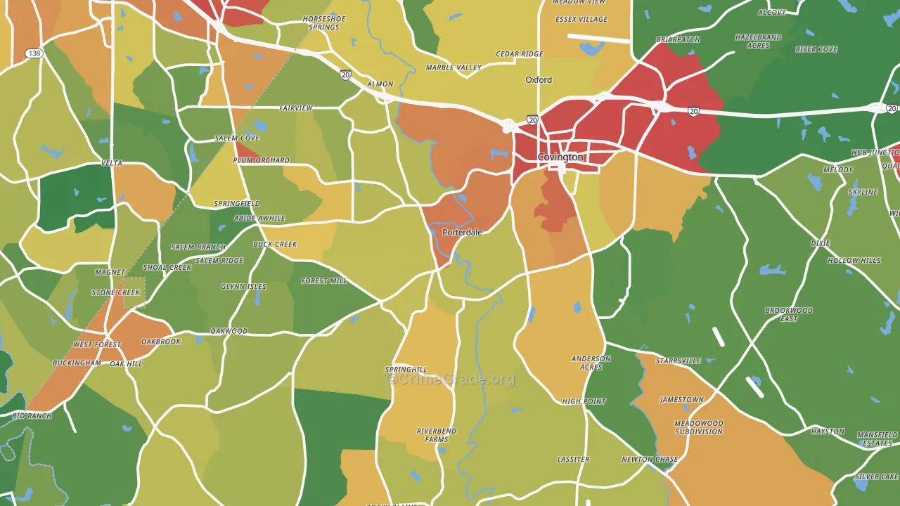 Newton County, GA Map of Theft Rates