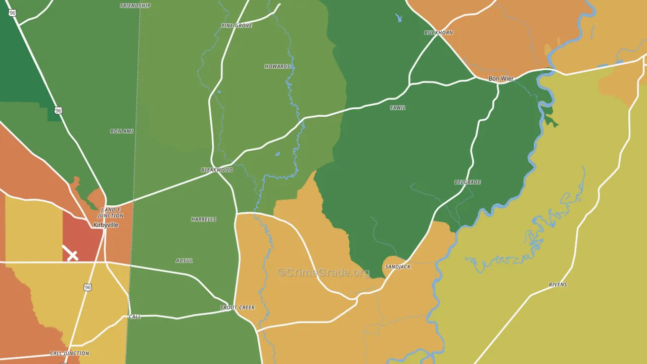 Newton County, TX Map of Theft Rates