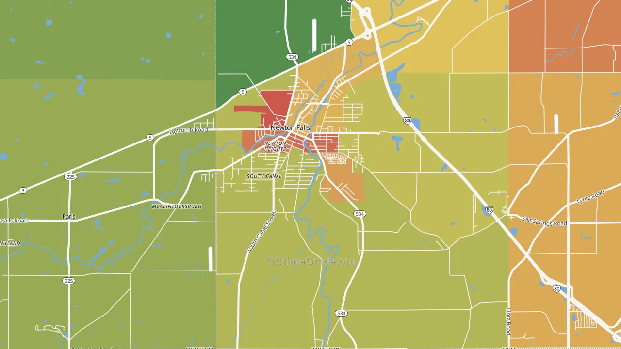 Newton Falls, OH Map of Theft Rates