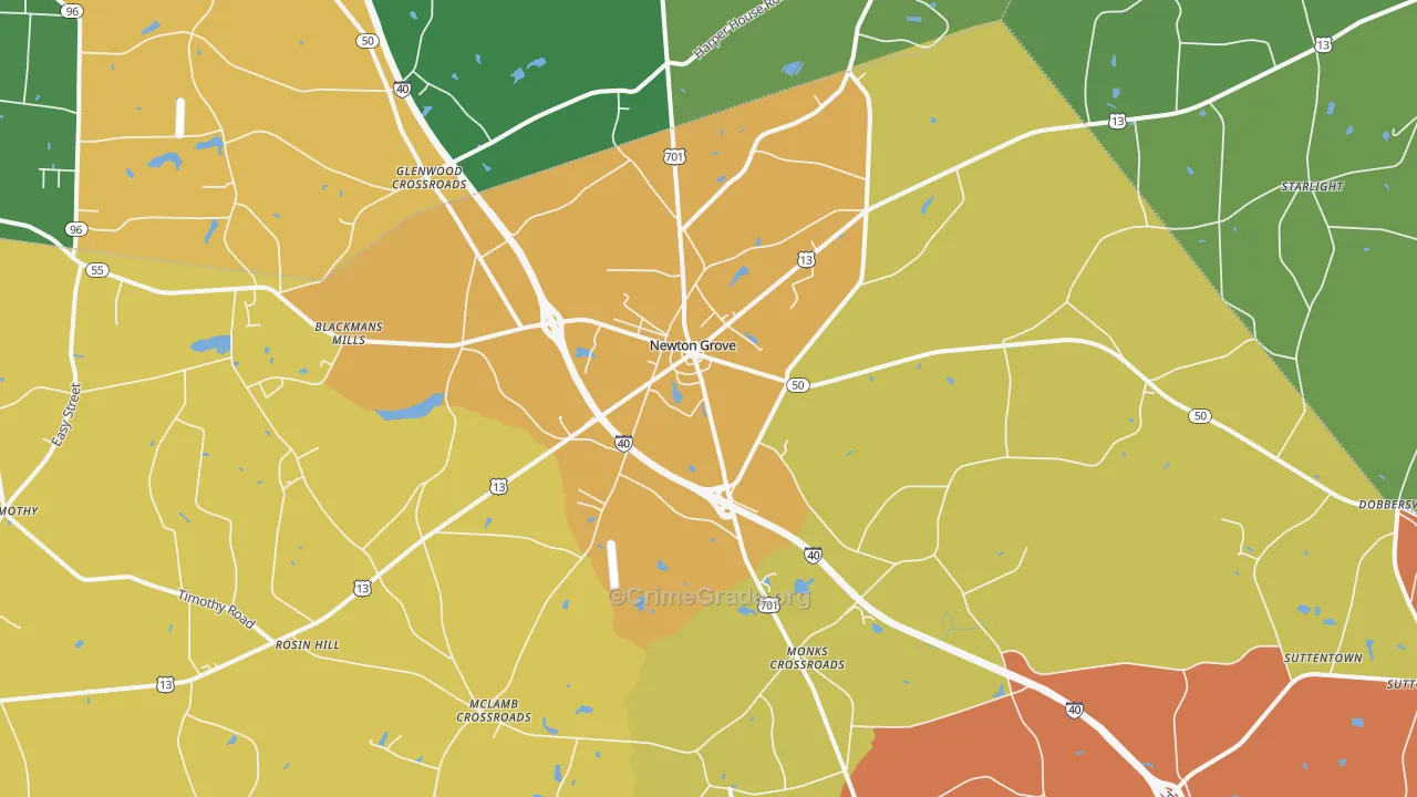 Newton Grove, NC Map of Theft Rates
