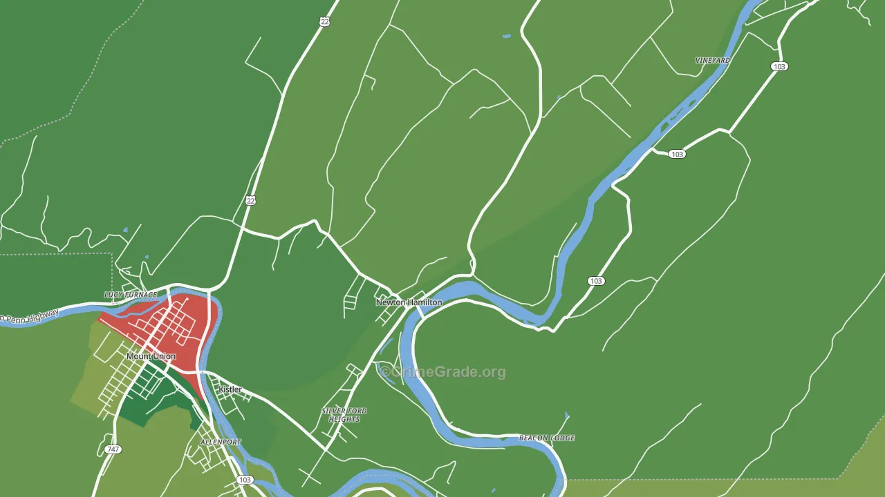 Newton Hamilton, PA Map of Theft Rates