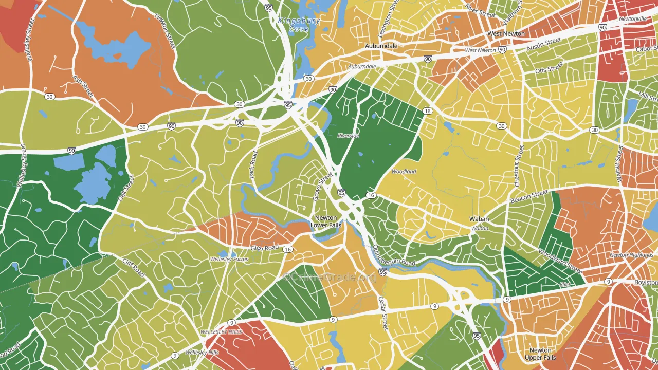 Newton Lower Falls, MA Map of Theft Rates