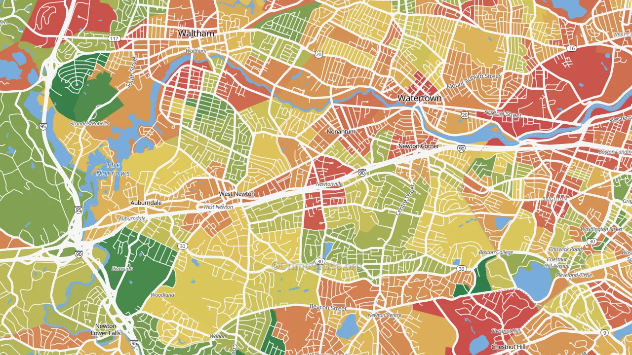 Newton, MA Map of Theft Rates