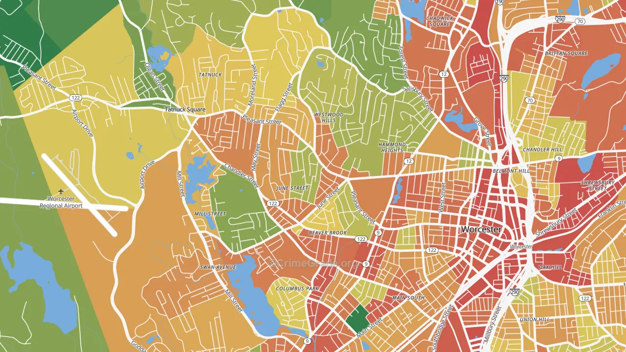 Newton Square, Worcester, MA Map of Theft Rates