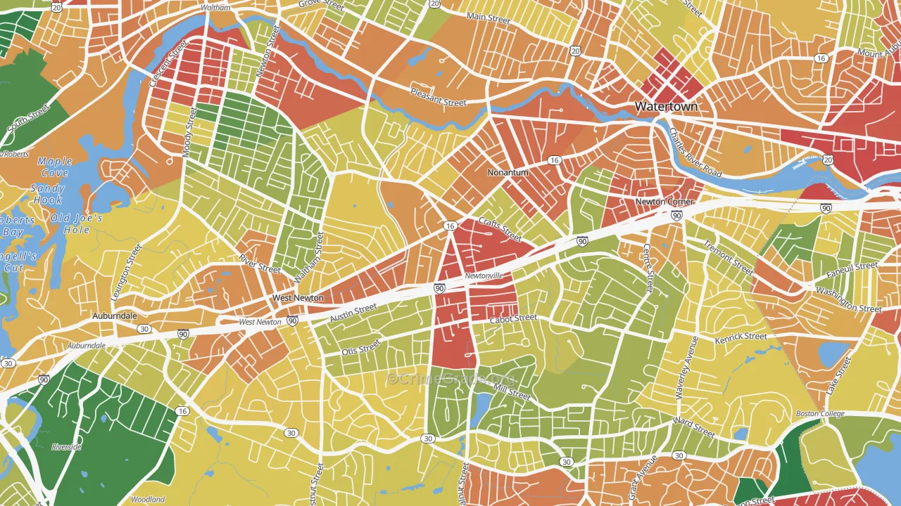 Newtonville, MA Map of Theft Rates