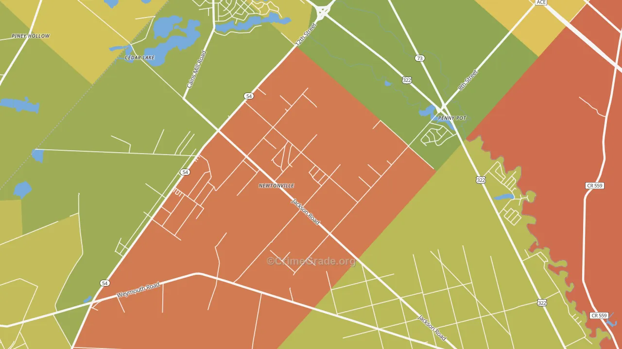 Newtonville, NJ Map of Theft Rates