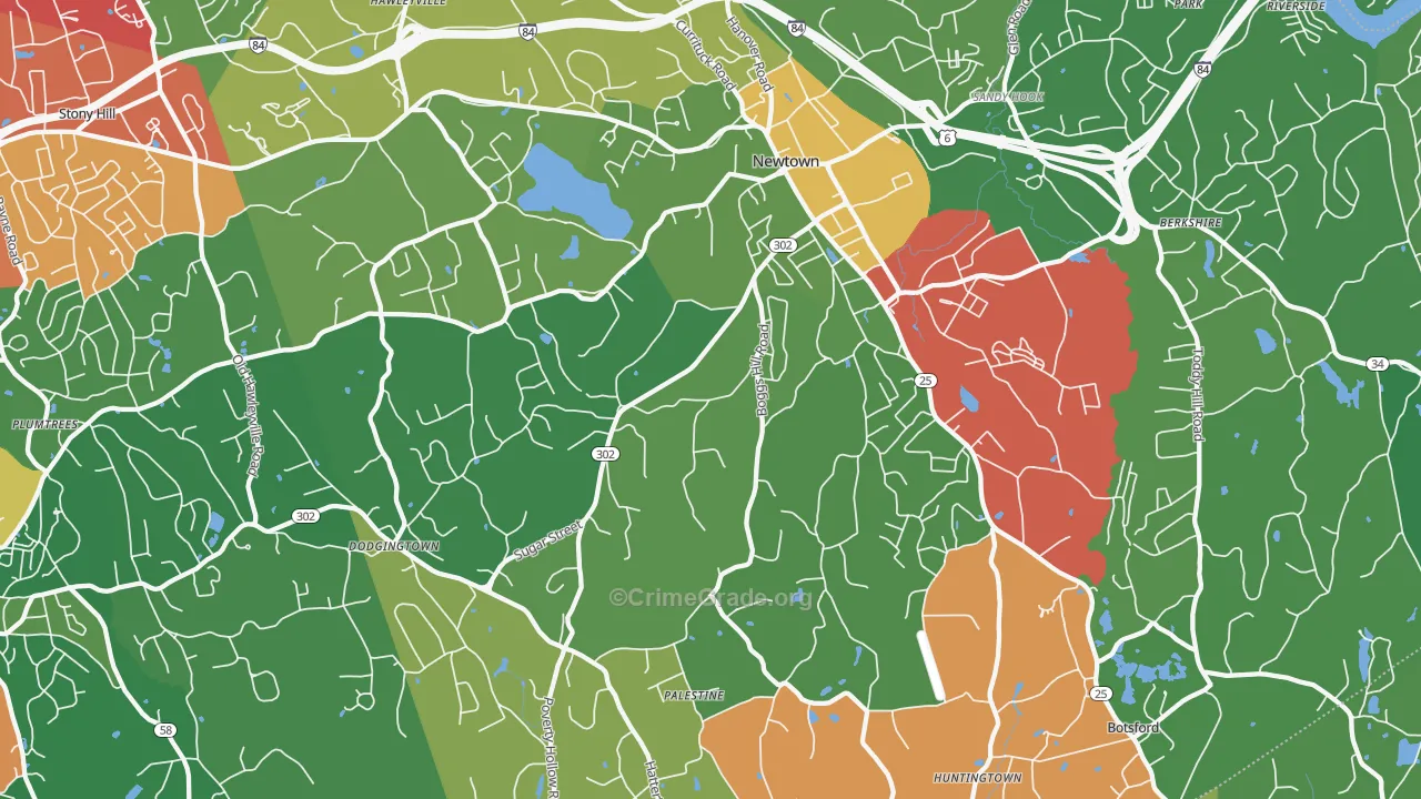 Newtown, CT Map of Theft Rates