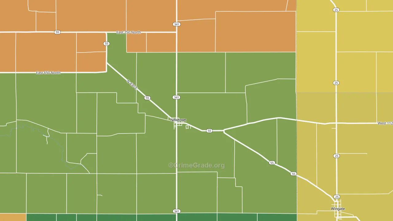 Newtown, IN Map of Theft Rates