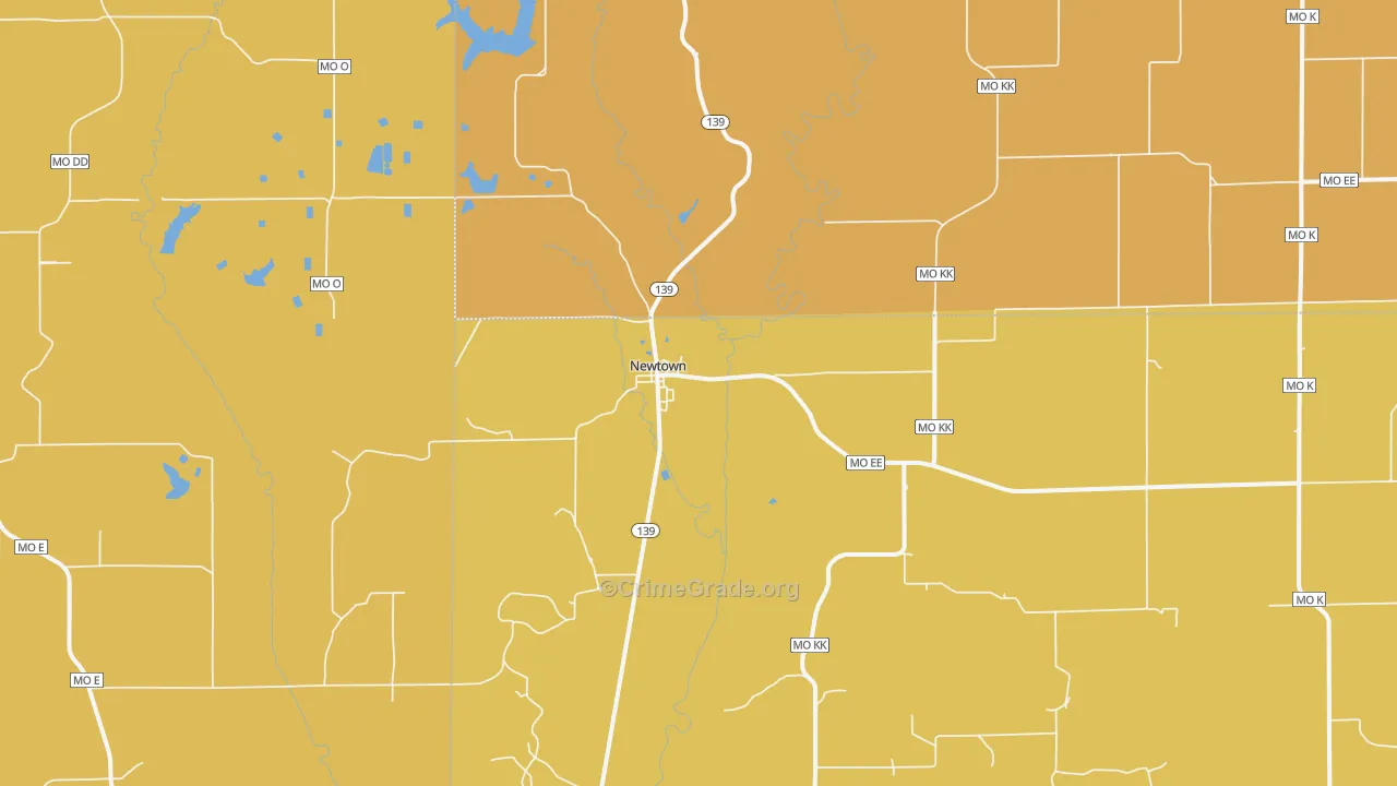Newtown, MO Map of Theft Rates