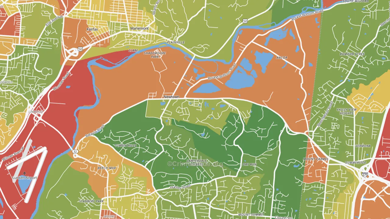 Newtown, OH Map of Theft Rates