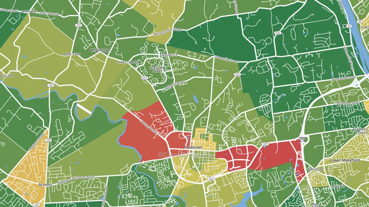 Newtown, PA Map of Theft Rates