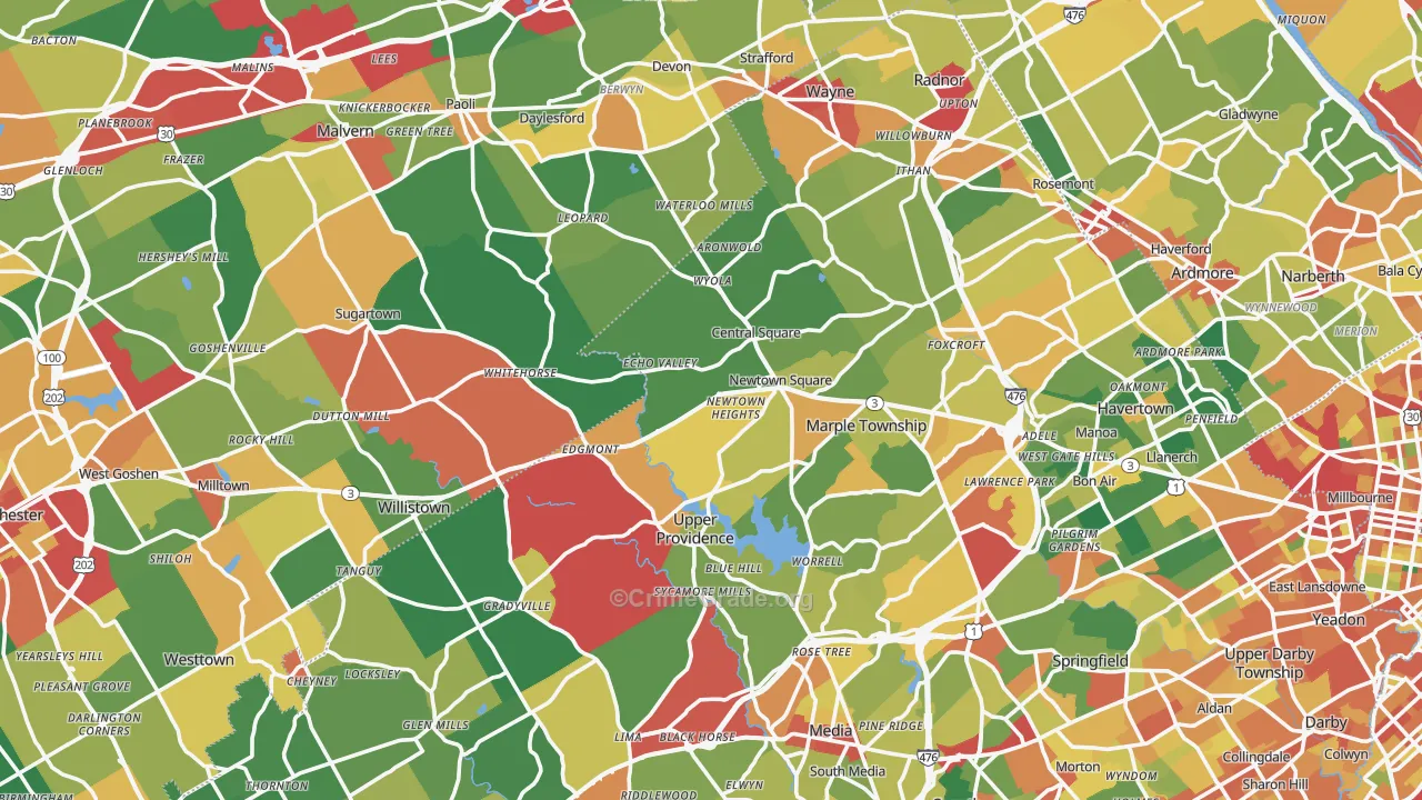 Newtown Square, PA Map of Theft Rates