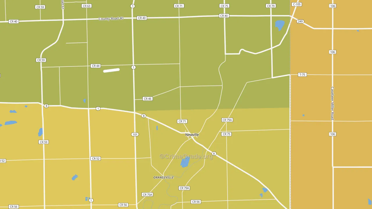 Newville, IN Map of Theft Rates