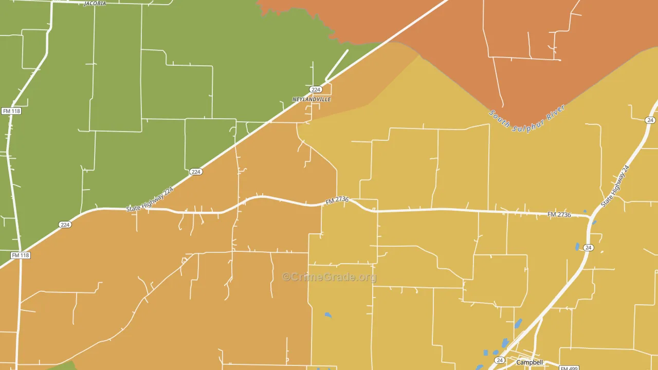 Neylandville, TX Map of Theft Rates