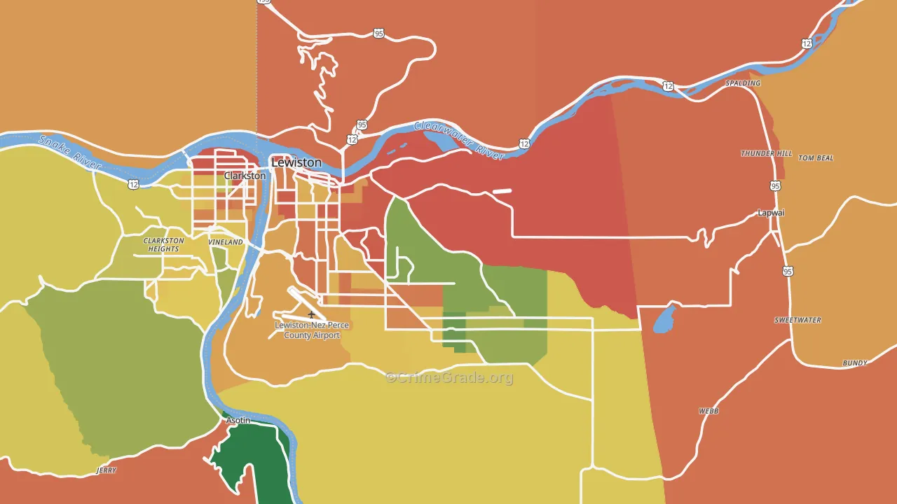 Nez Perce County, ID Map of Theft Rates