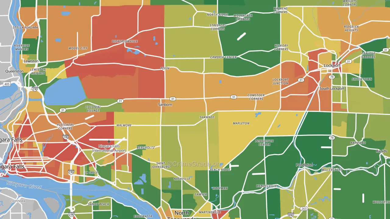 Niagara County, NY Map of Theft Rates