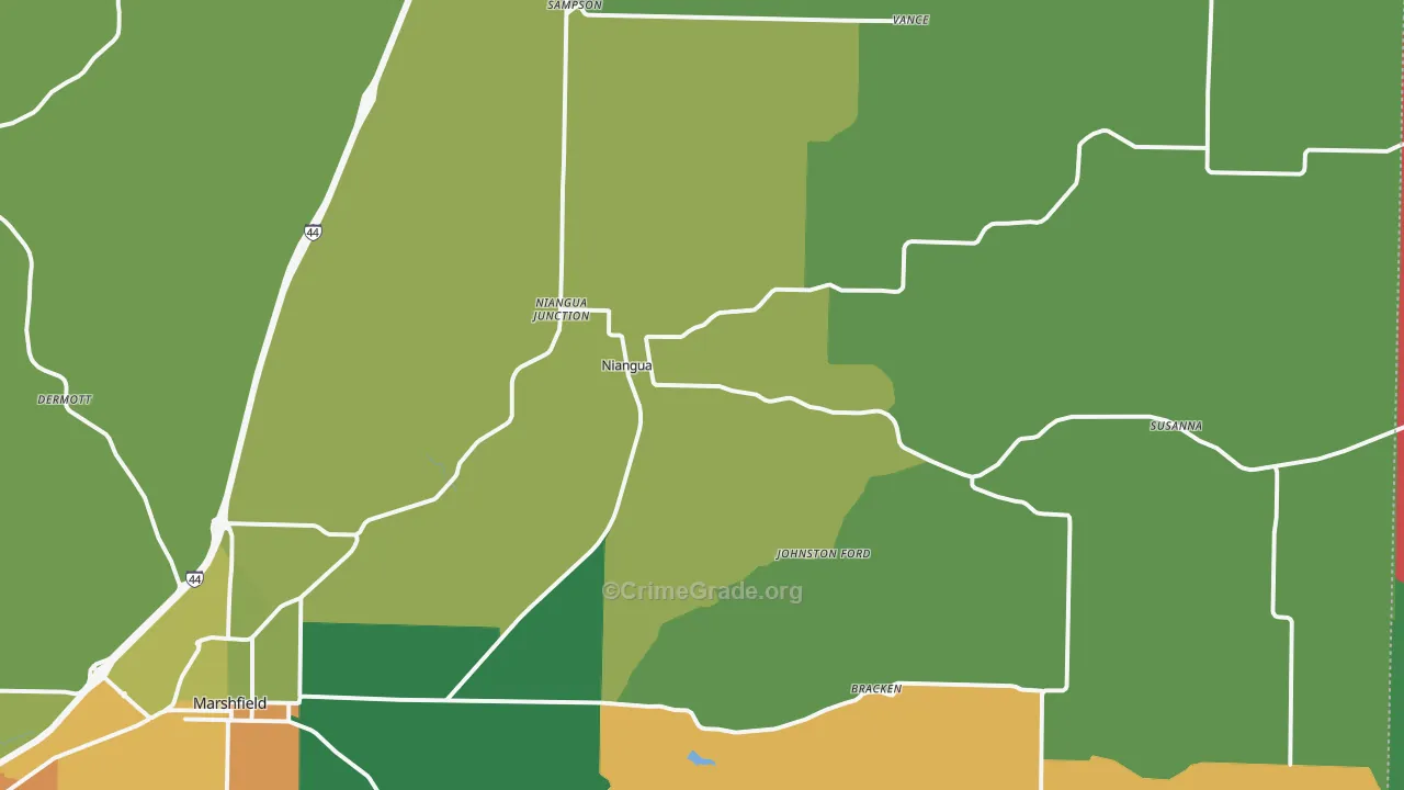 Niangua, MO Map of Theft Rates