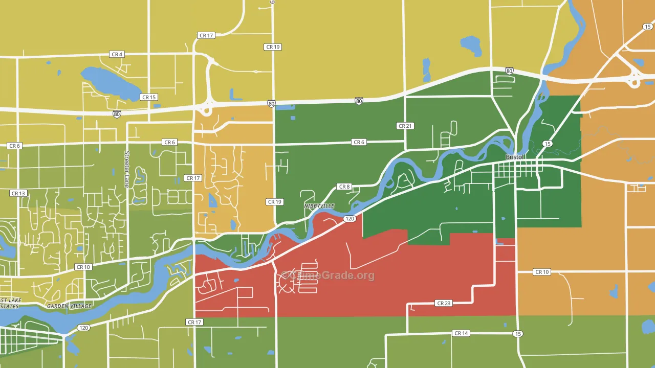 Nibbyville, IN Map of Theft Rates