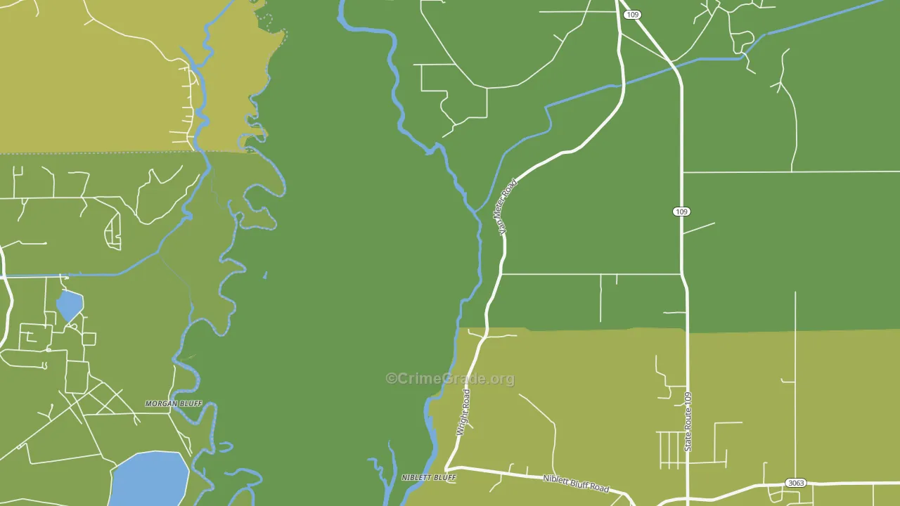 Niblett Bluff, LA Map of Theft Rates