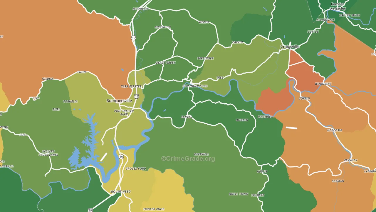 Nicholas County, WV Map of Theft Rates