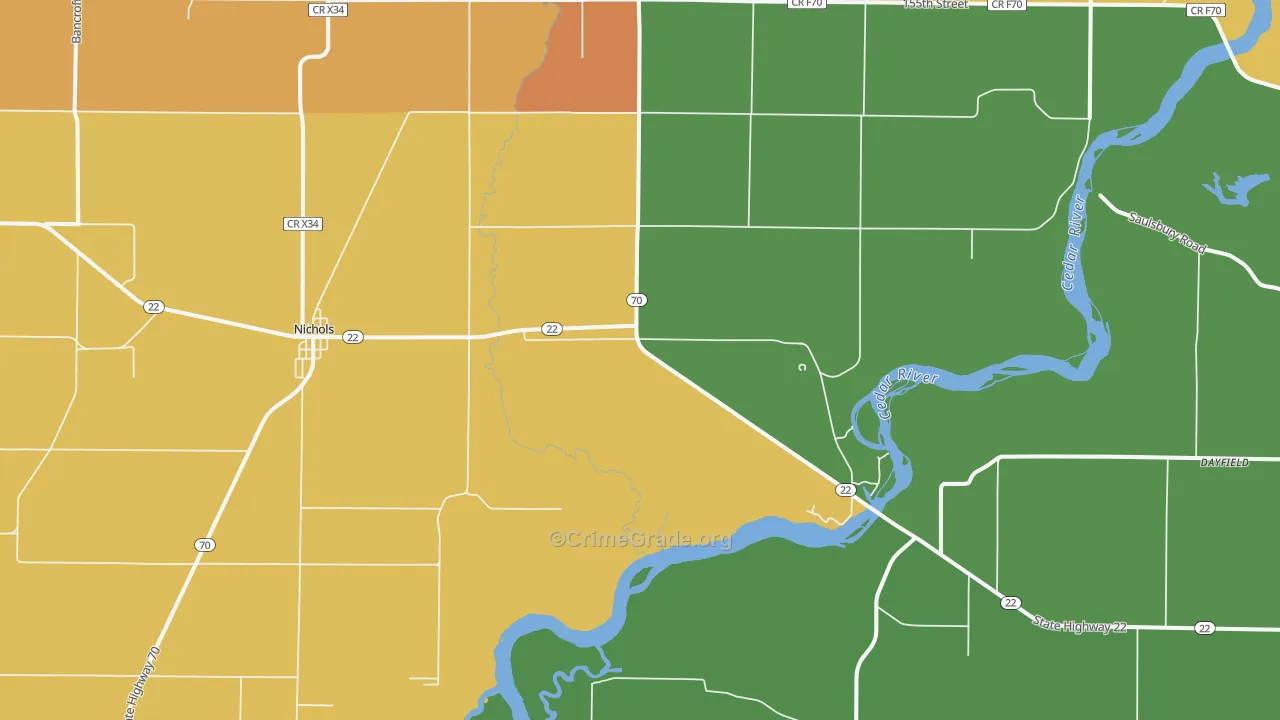 Nichols, IA Map of Theft Rates