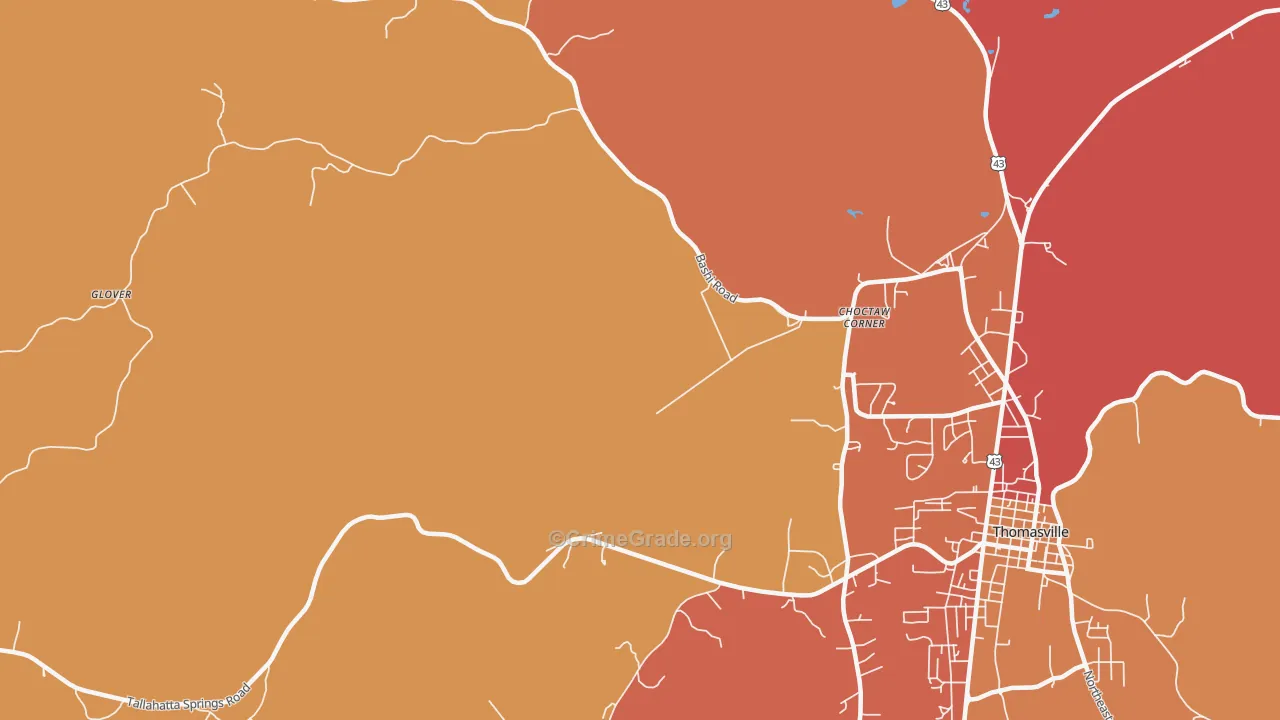 Nicholsville, AL Map of Theft Rates