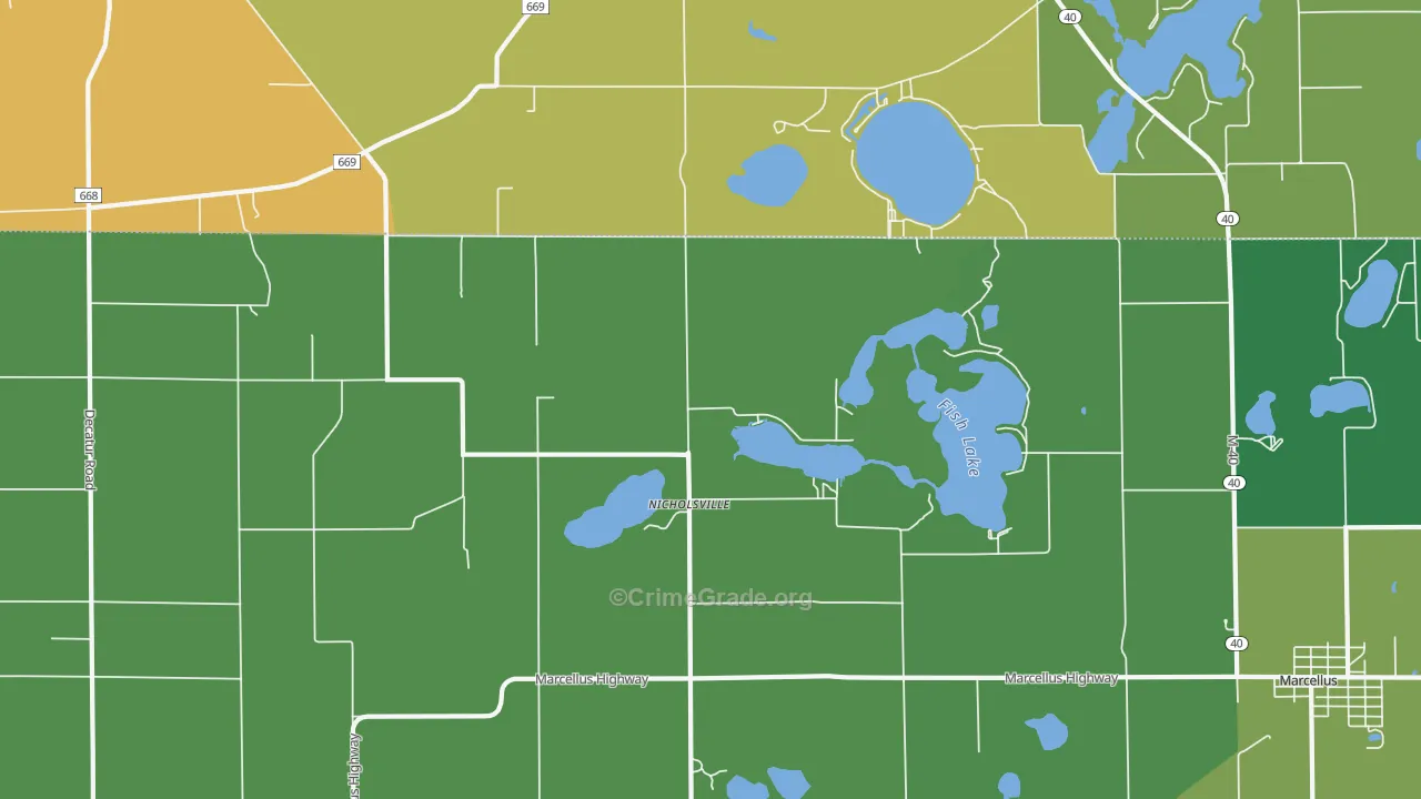 Nicholsville, MI Map of Theft Rates