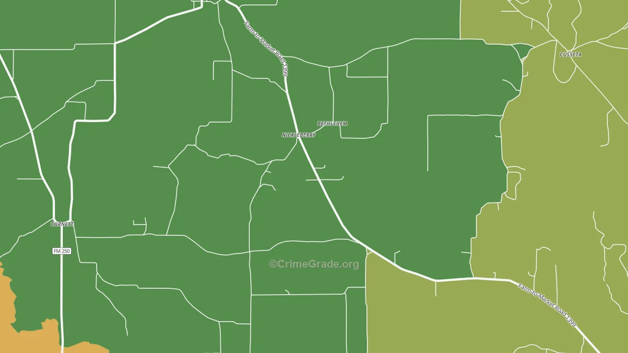 Nickleberry, TX Map of Theft Rates
