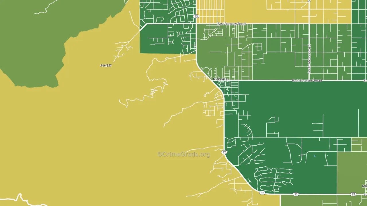 Nicksville, AZ Map of Theft Rates