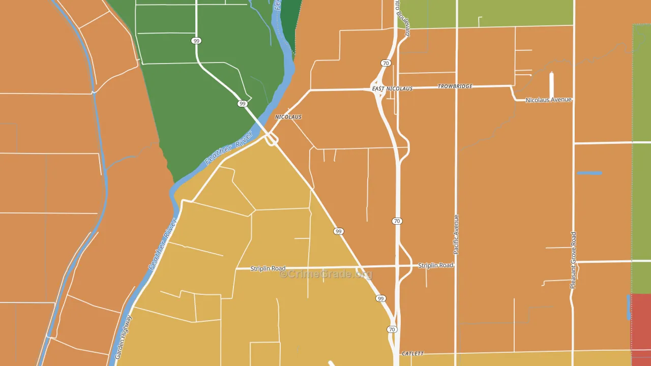Nicolaus, CA Map of Theft Rates