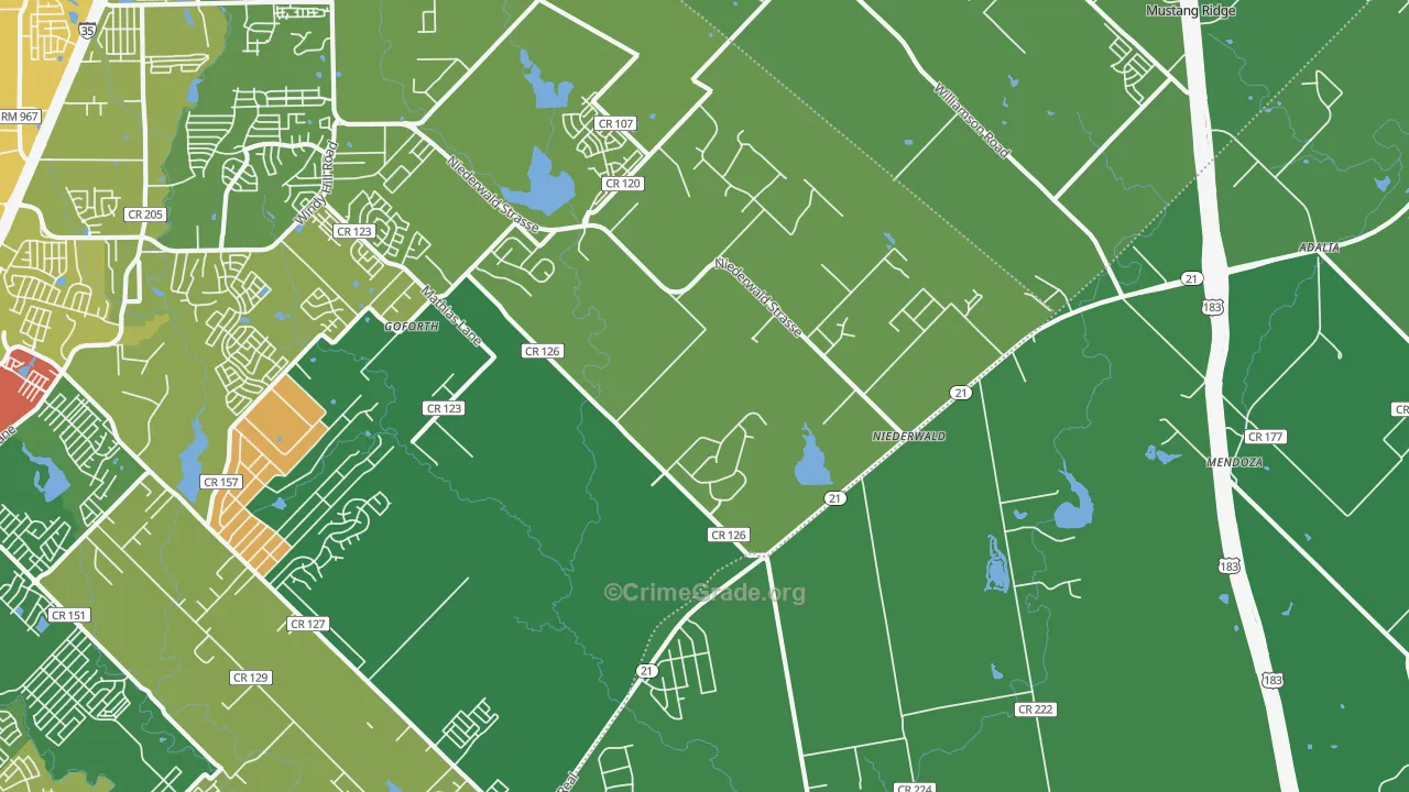 Niederwald, TX Map of Theft Rates