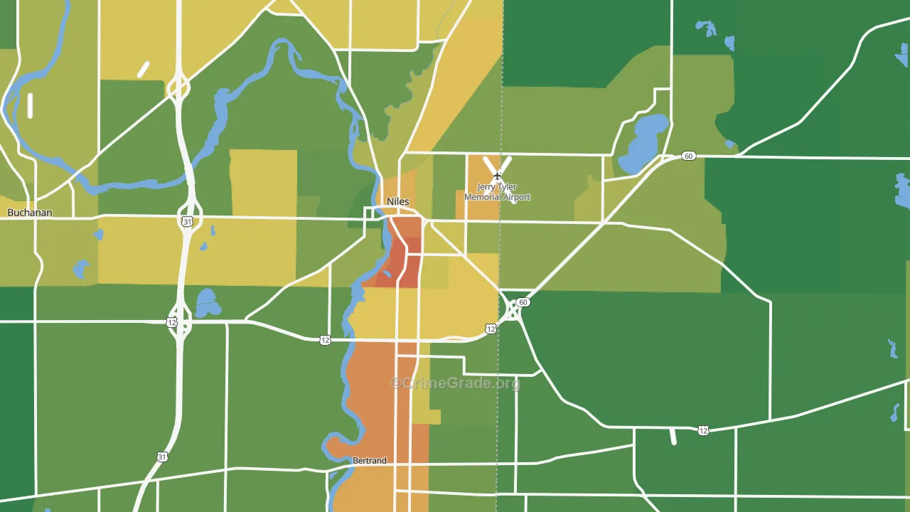 Niles, MI Map of Theft Rates