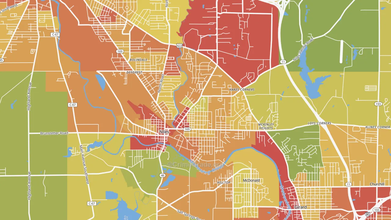 Niles, OH Map of Theft Rates