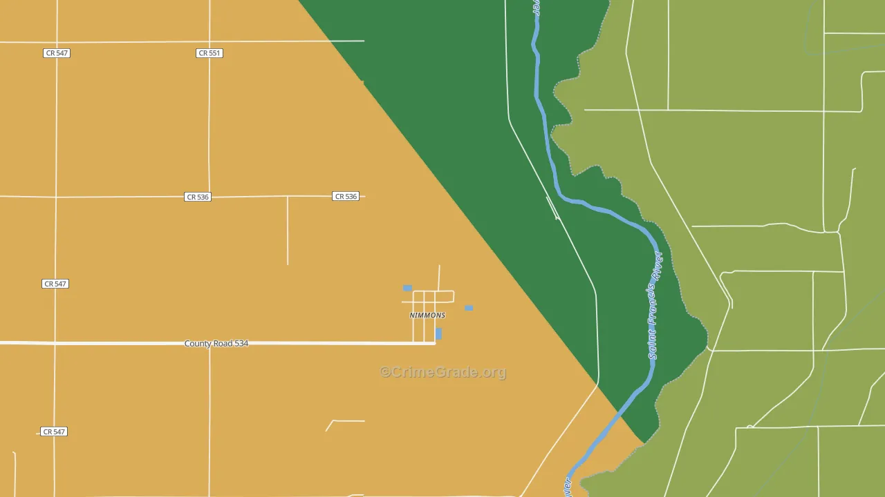 Nimmons, AR Map of Theft Rates