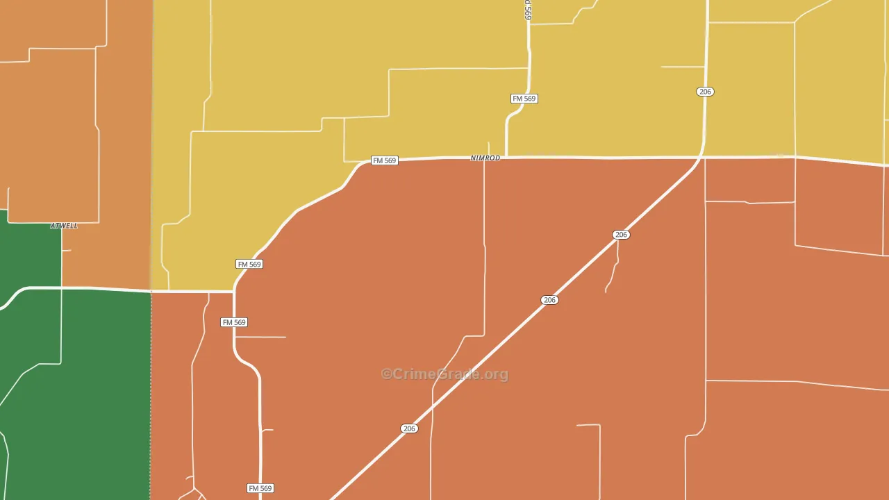 Nimrod, TX Map of Theft Rates