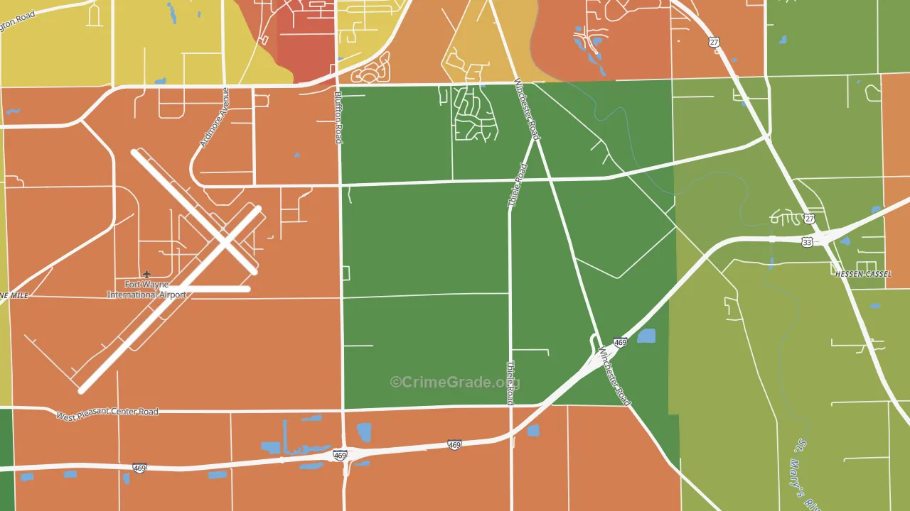 Nine Mile, IN Map of Theft Rates