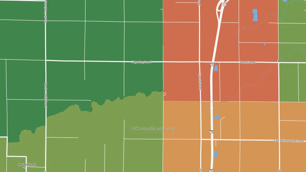Nine Mile, MI Map of Theft Rates