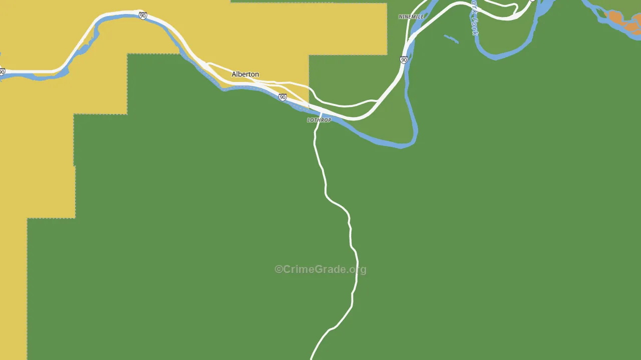 Ninemile, MT Map of Theft Rates