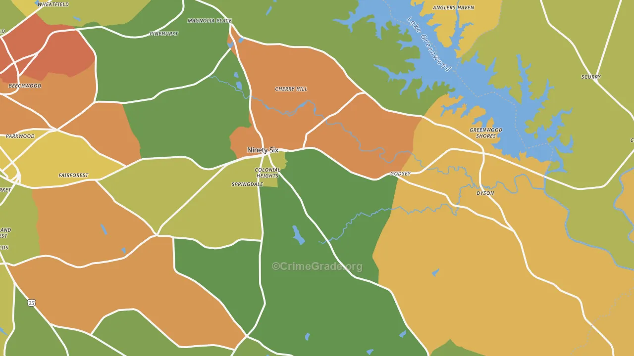 Ninety Six, SC Map of Theft Rates