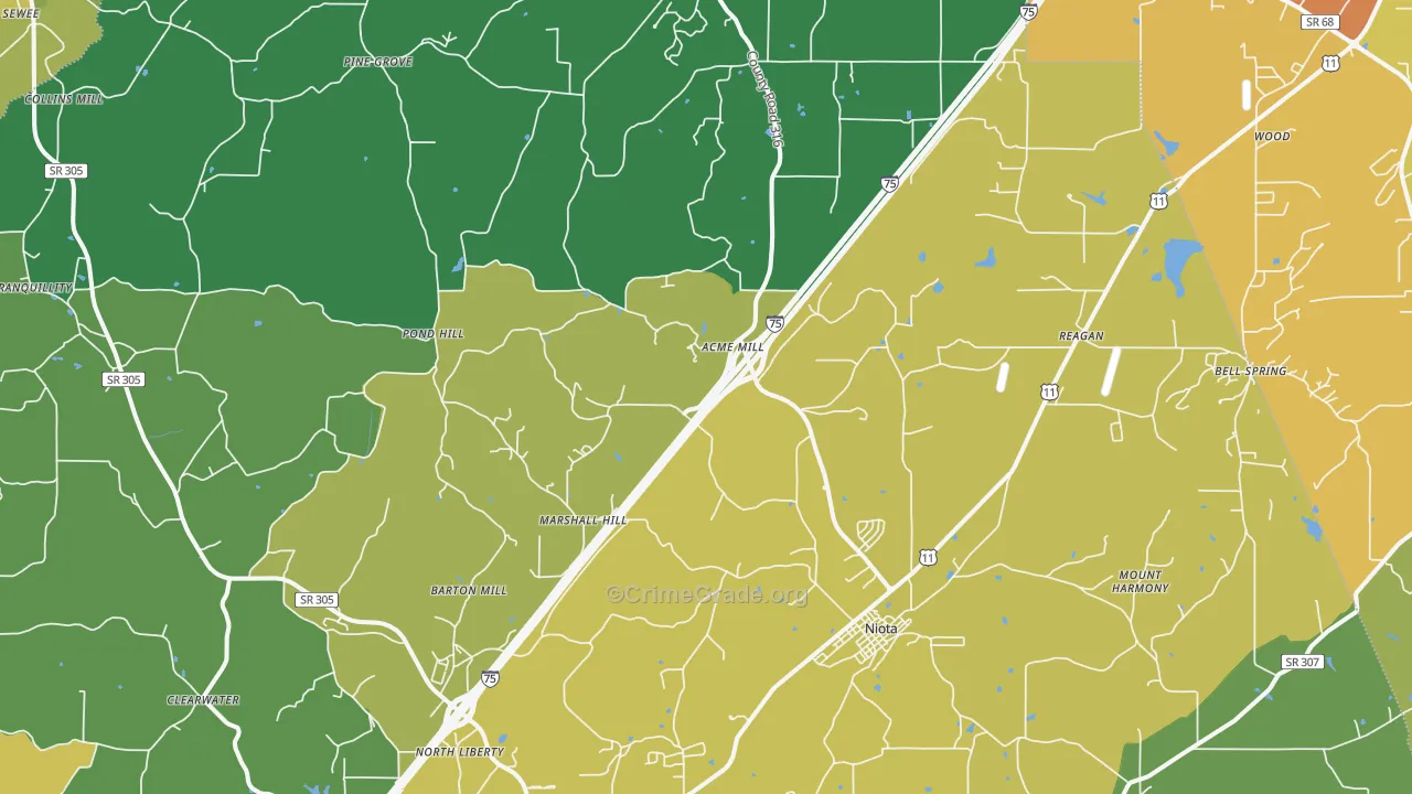 Niota, TN Map of Theft Rates