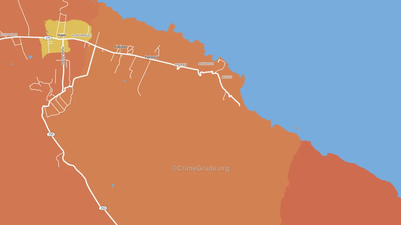 Niulii, HI Map of Theft Rates