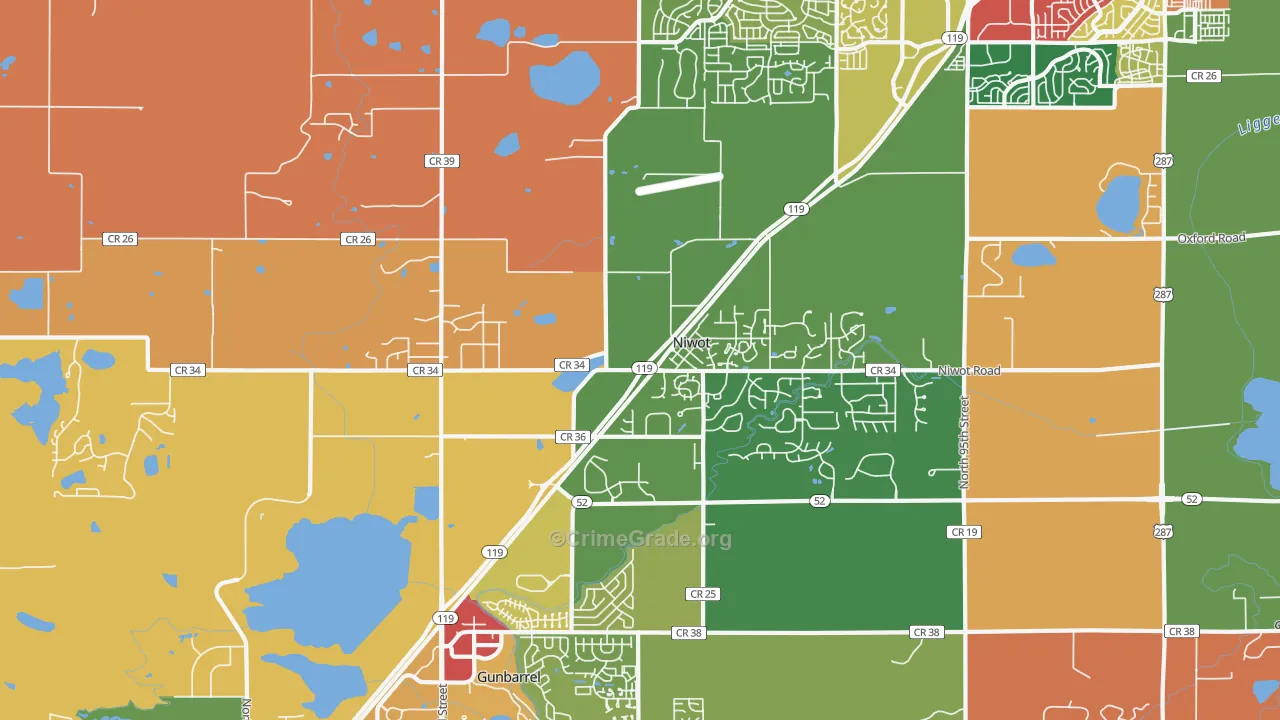 Niwot, CO Map of Theft Rates