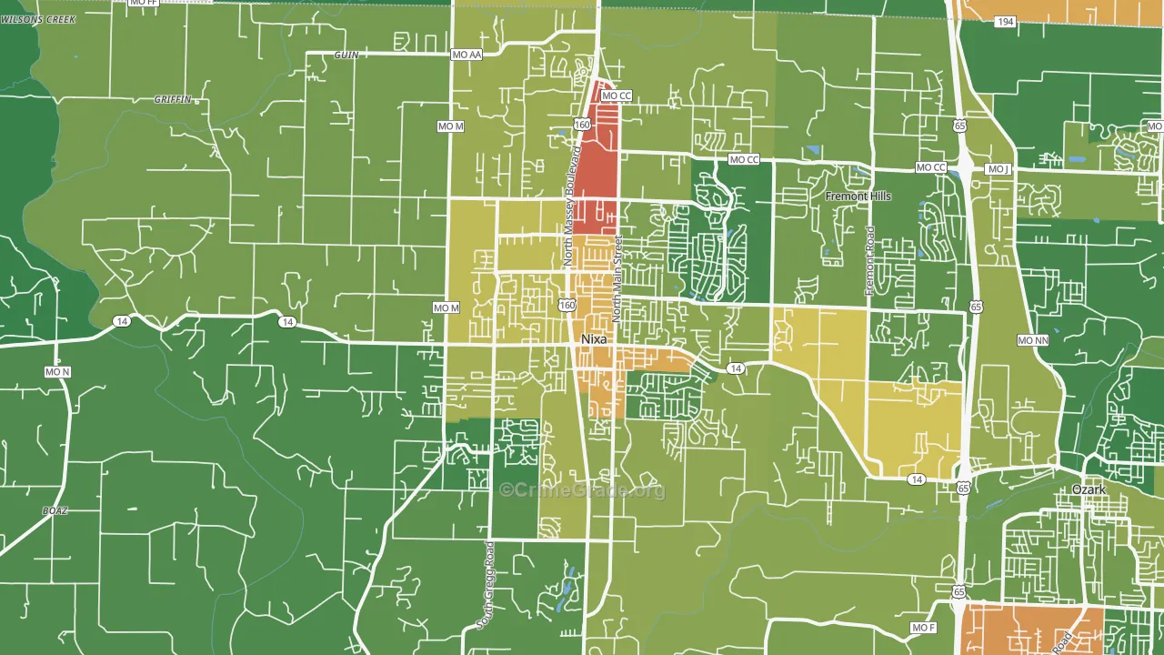 Nixa, MO Map of Theft Rates