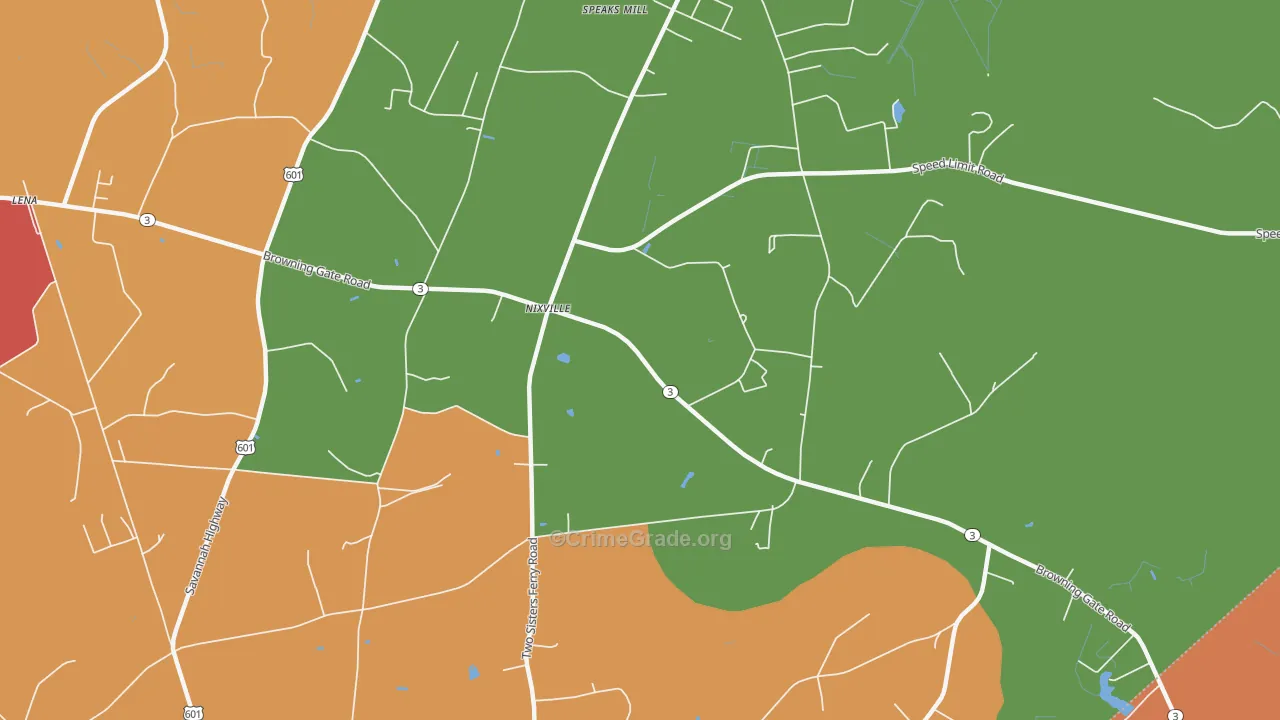 Nixville, SC Map of Theft Rates