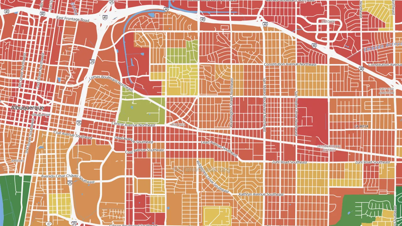 Nob Hill, Albuquerque, NM Map of Theft Rates